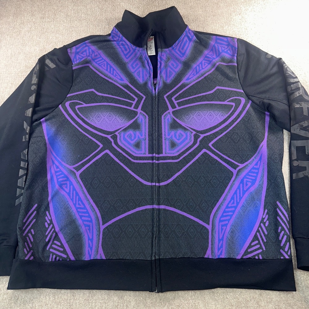 Marvel Black Panther Wakanda Forever Track Jacket Mens XL Purple Black Full Zip